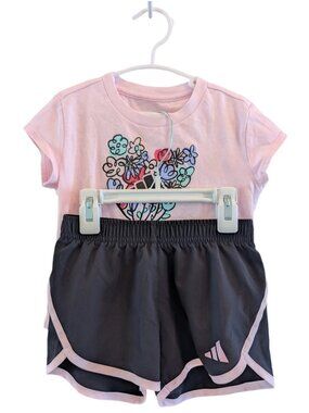 Adidas Athletic Pink Floral Short & Tee Sporty Set Toddler Girls 2T